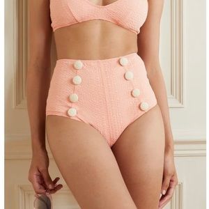 Lisa Marie Fernandez Magdalena Peach Searsuck Bikini + Cover Up 3pcs Size L NWT